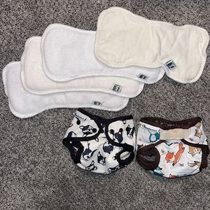 Lot of 2 Best Bottom Cloth Diaper Covers snap & velcro & 4 inserts hemp organic